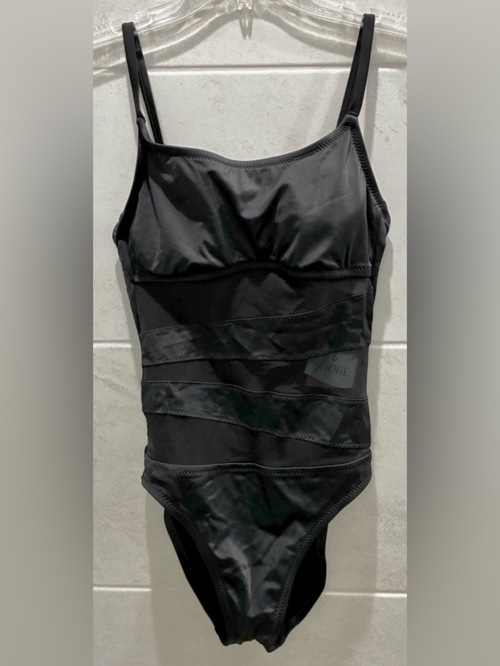 NWT Shade & Shore Black One-Piece Swimsuit with Subtle Sheer Panels Small